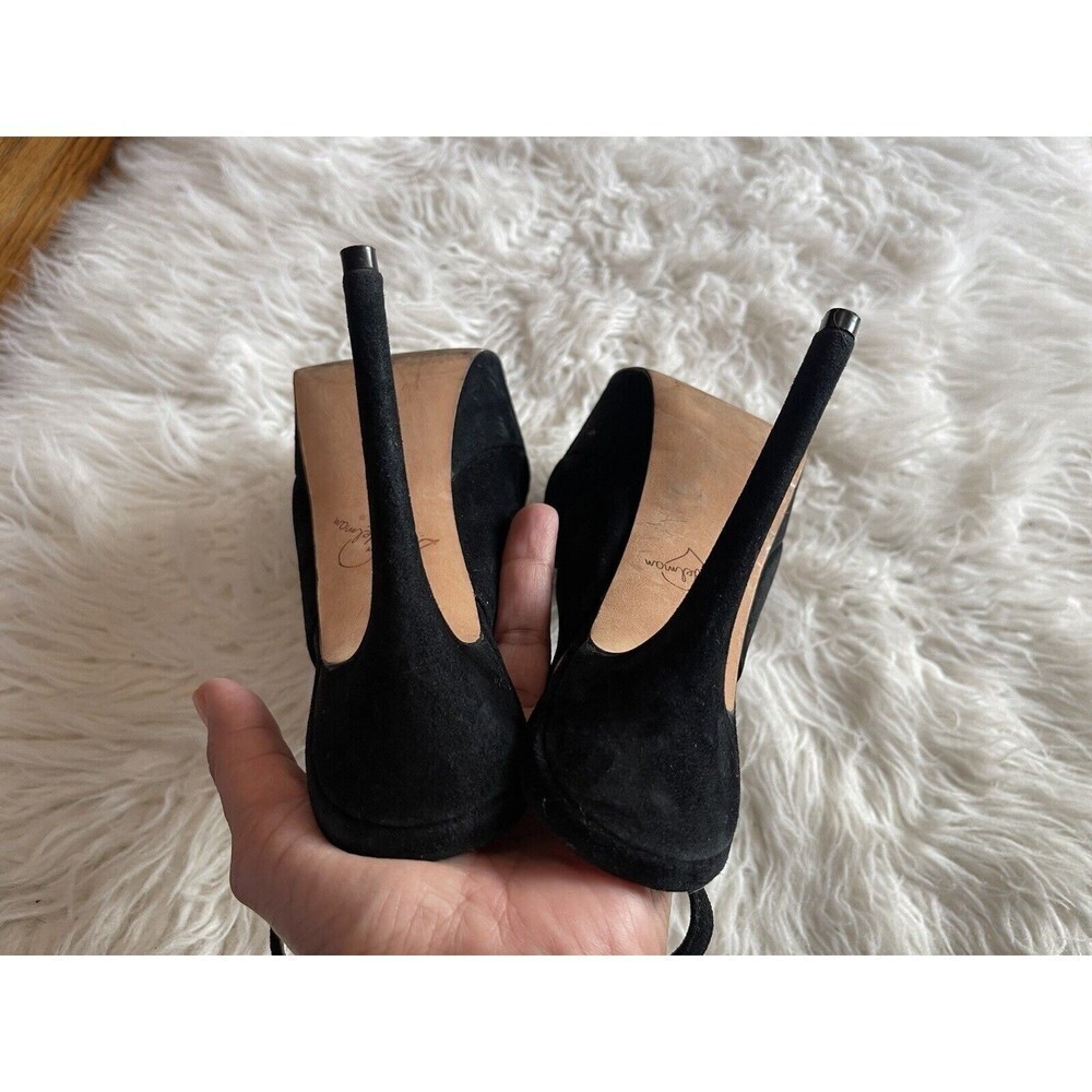 Sam Edelman Women’s Size 7.5 Black Suede Shoes Peep Toe Platform Heels - Picture 7 of 11